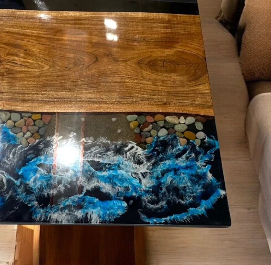 Ocean Epoxy Table.  Resin Coffee Table, Wooden Furniture, Square Table Wood - Image 3 of 4