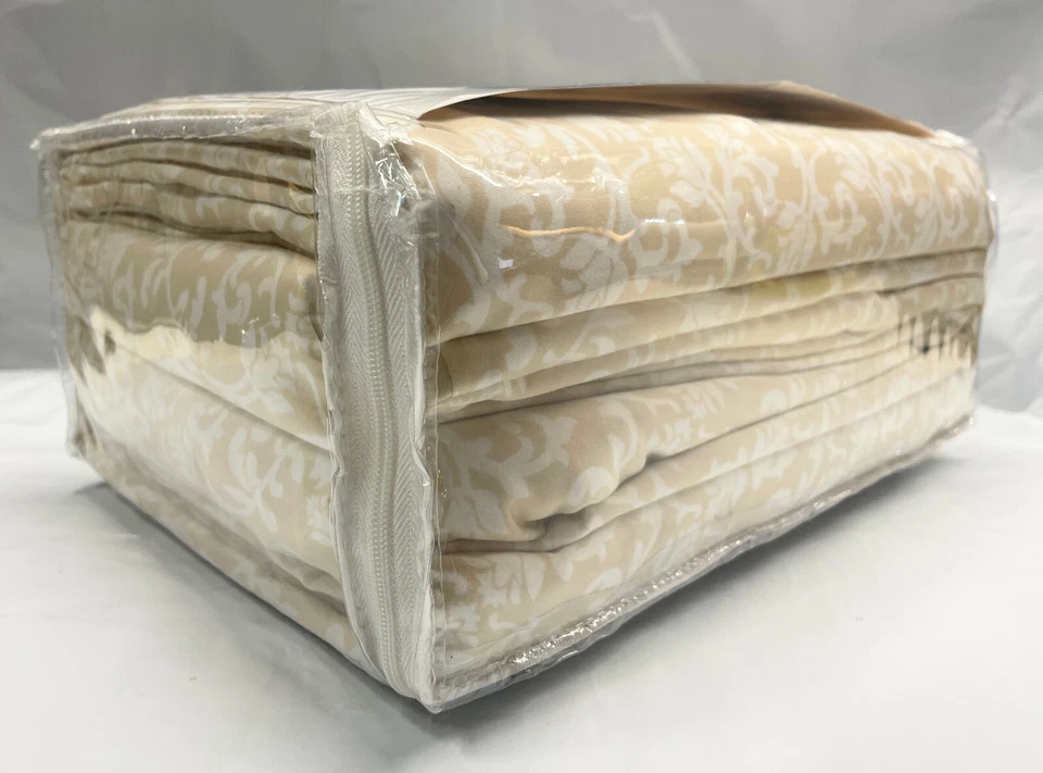 QVC Home Reflections King Sheet Set 4 Piece 800 Thread Count, Tan Scroll Design - Image 2 of 4