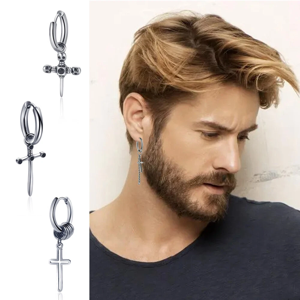 Men Women Hoop Earring Ear Pendant Titanium Steel Piercing Ear Jewelry Vintage