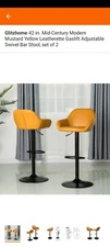 Glitzhome S/2 Mid-Centory Modern Mustard Yellow Leatherette Bar Stool Set of 2