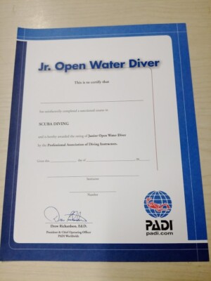 PADI Junior Open Water Diver Zertifikat