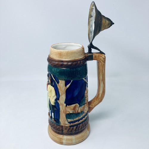 Vintage German beer stein Man And Woman With Pewter Top Colorful 11” Tall - Picture 10 of 15