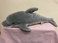 CASCADE PLUSH FULL BODY GRAY DOLPHIN PUPPET, MOVEABLE MOUTH, 22 INCHES