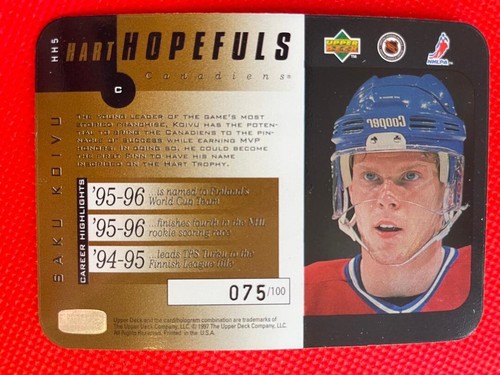 1996-97 UD Hart Hopeful SAKU KOIVU gold 075/100 REAL VERSION WITH NUMBERING - Picture 2 of 2