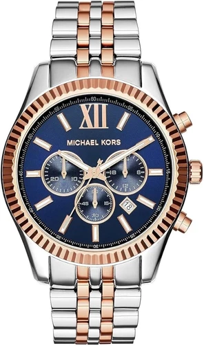 MICHAEL KORS Lexington MK8412 Silver/ Rose-Gold 45mm Blue Dial Unisex Wristwatch