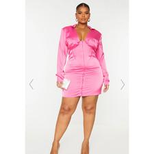 PrettyLittleThing Hot Pink Hook And Eye Corset Satin Dress