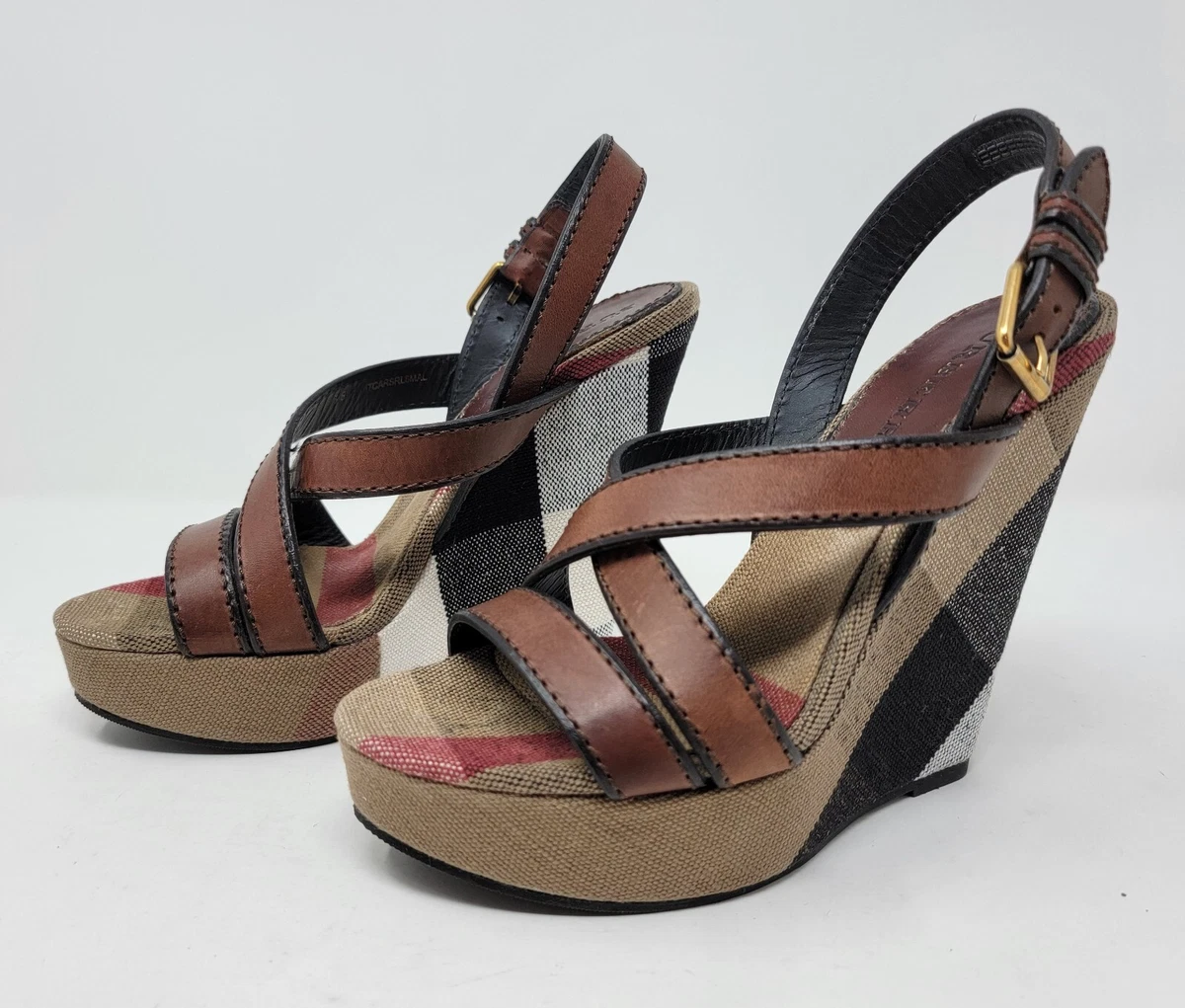 Elevated Patterns: Burberry Check Wedge Sandals - Shoe Effect