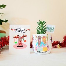 Hand-Painted Pot with Two Besties  Matching Card   Perfect Gift Idea