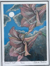 Kurtis N. Thomas TWILIGHT DUET 16/100 Silk Screen Print flowers framed matted