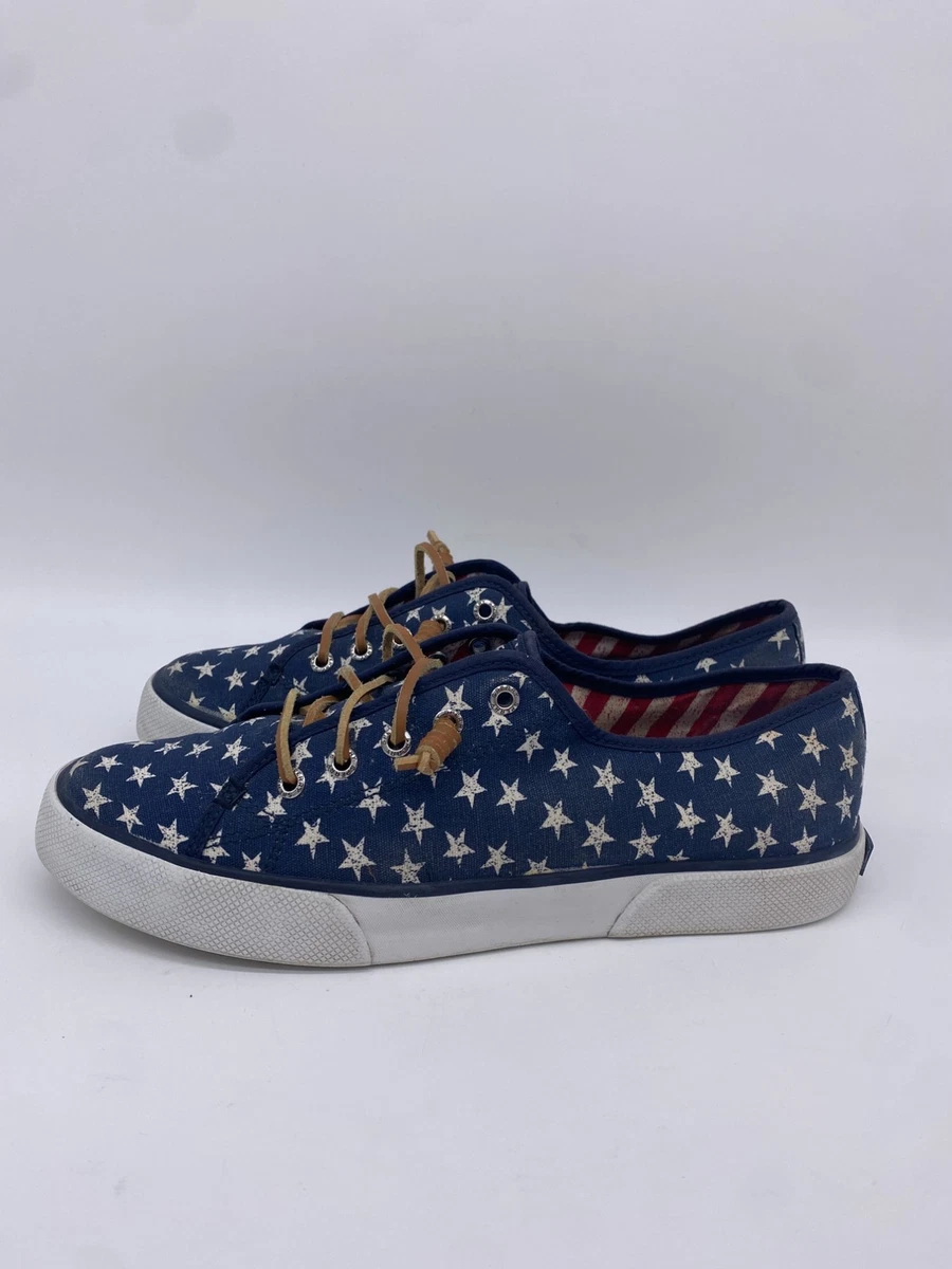 Sperry Top Sider Shoes Women 8.5M Blue White Star Flag 4th July