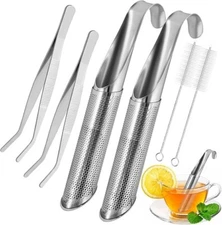 2 Pack Stainless Steel Tea Diffuser Teaspoon Filter with 2 Tweezers and Brush