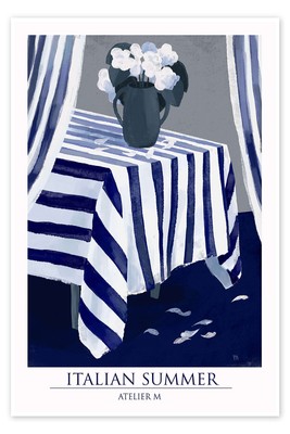 Poster Italian Summer - Striped Interior in Blue - Marco Marella