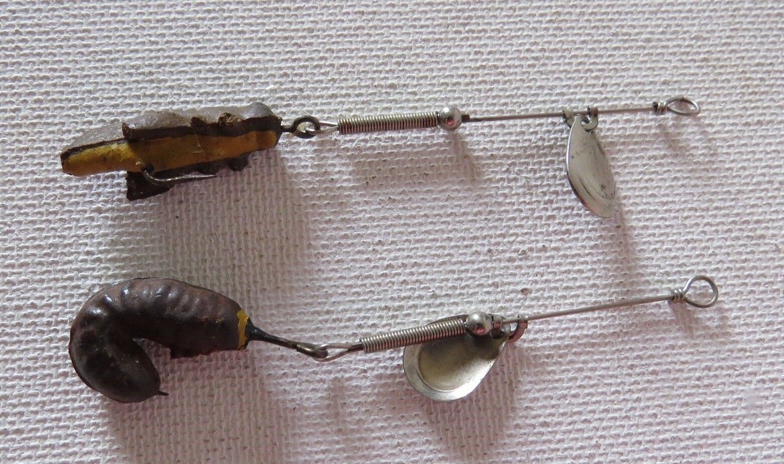 2 HAND MADE Fishing Lure~Spinners~ metal~Worm Bug NOVELTY~CAN THEY CATCH  FISH?