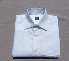 Ike Behar Classic White Jacquard Button Up Dress Shirt Spread Collar Tie Men's S