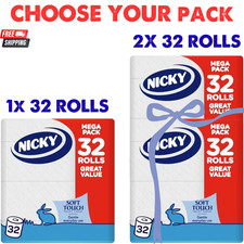 Nicky Soft Touch 32 Rolls Extra Gentle Toilet Tissue 2Ply White FSC Certified UK