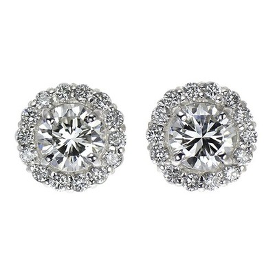 Brand New Pt950/ Pt900 Diamond Earrings 0.690ct H SI1 G/Fair D0.20ct [ESCORE] fr