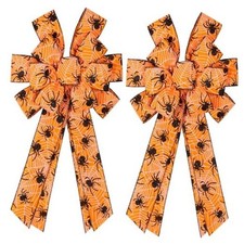 2PCS Halloween Bows for Wreath Large Halloween Bow with Orange - Spider Pattern