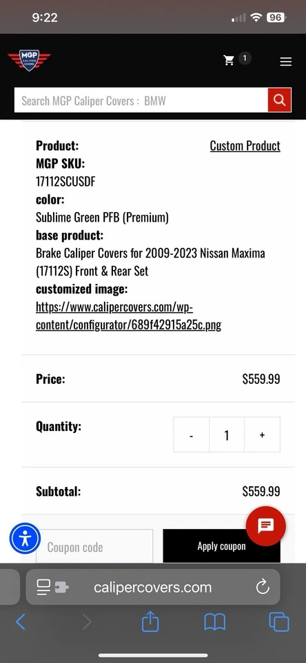 Cubiertas de pinza de freno personalizadas verde lima para Nissan Máxima 2009-2023 Foto 3 de 4