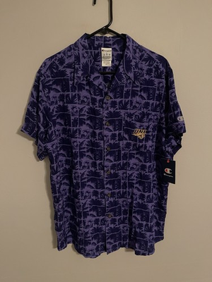 #ad #ad Northern Iowa Panthers UNI Champion S S Button Up Hawaiian Shirt Men#x27;s L New $29.99