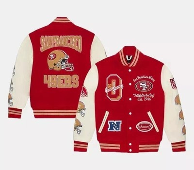 San Francisco 49ers OVO Varsity Jacket Leather Sleeves Letterman Style Mens