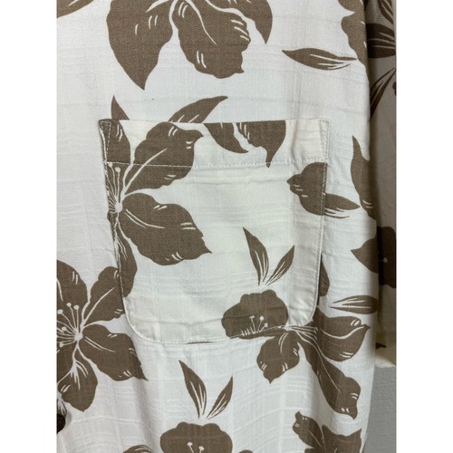 Caribbean Joe Men’s Large White & Brown Hibiscus Hawaiian Shirt 100% Rayon - Picture 4 of 8