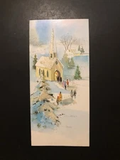 VTG Christmas Greeting Card Religious ~People Walking To Church On Christmas Eve