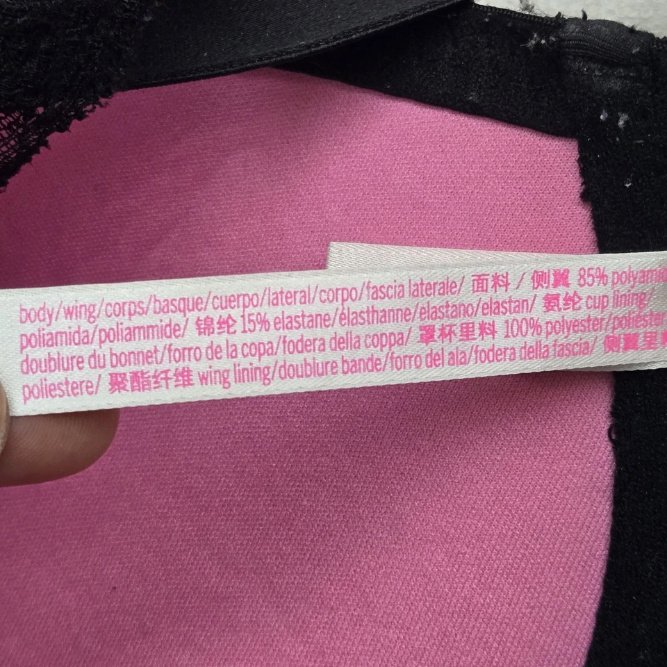 Sujetador ROSA Mujer 36D Negro Fecha Push Up Con Aros Encaje Cierre Frontal Foto 3 de 4