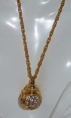 Easter Egg Rhinestone Pendant Long Gold tone 30'' Chain Necklace