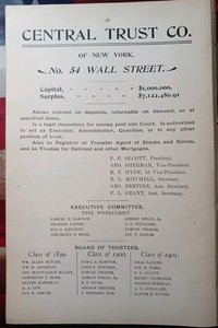 ~1898 Antique Advertising CENTRAL TRUST COMPANY Olcott Sherman Hyde Grant NYC