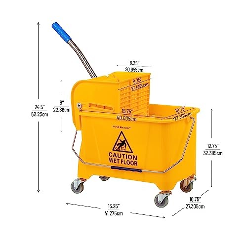  with Wringer, 22 Qt (5.5 Gallon), Floor Cleaning, Handle, Mop Bucket Yellow