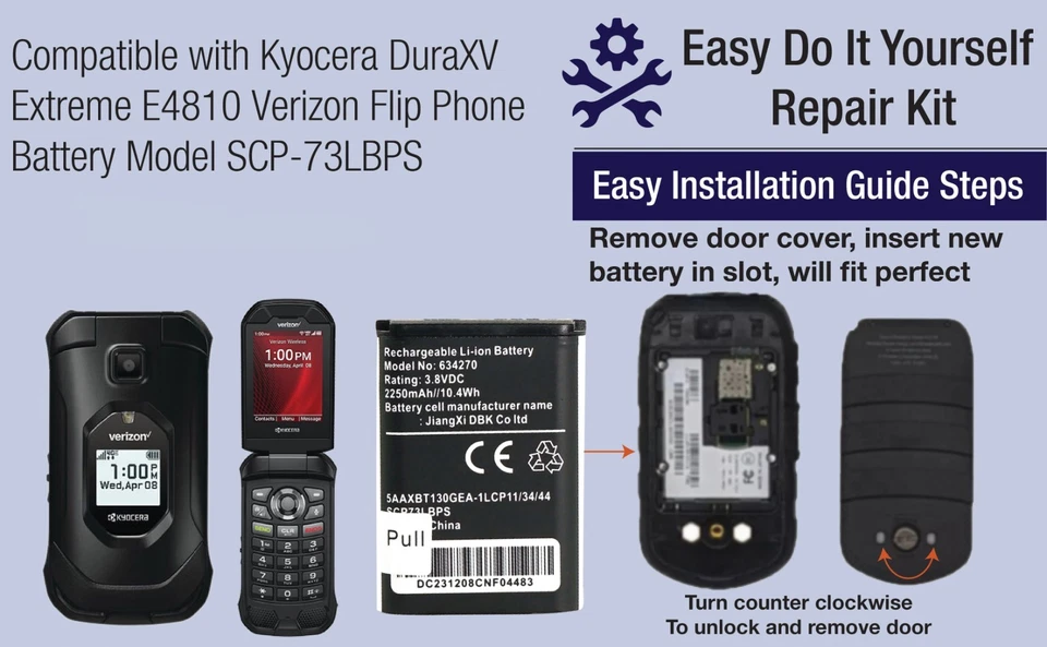 Bateria SCP-73LBPS para Kyocera DuraXV Extreme E4810 Verizon reparo de telefone flip - Imagem 4 de 4