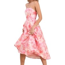 Lulus New Pink Floral Strapless Lace-Up Back Midi Dress Women’s Size Medium 
