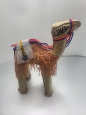 Vintage Leather Camel Figure Folk Art Hand Stitched Stuffed Animal 6.75" tall