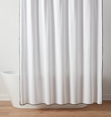 Threshold Luxe Cream And Black Border Stitch Shower Curtain 72x72 - NWOT