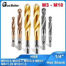 1/4" Hex Shank HSS Spiral Tap Drill Bits Titanium Coated M3-M10 Machine Thread
