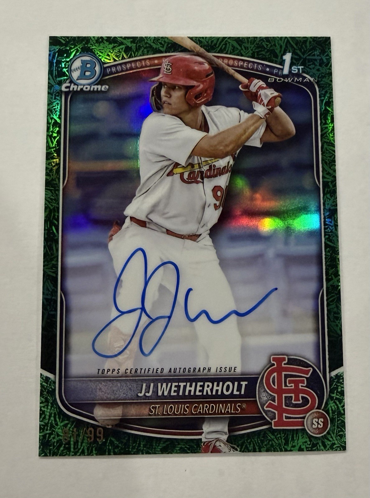 2025 Bowman 1st - Chrome Prospects JJ Wetherholt Green Grass Auto /99