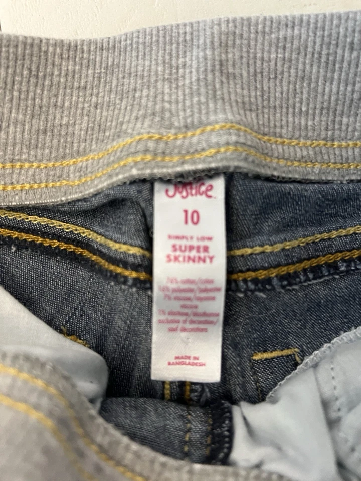 Girls Justice Simply Low Super Skinny Stretch Blue Elastic Drawstring Jeans 10 - Image 4 of 4