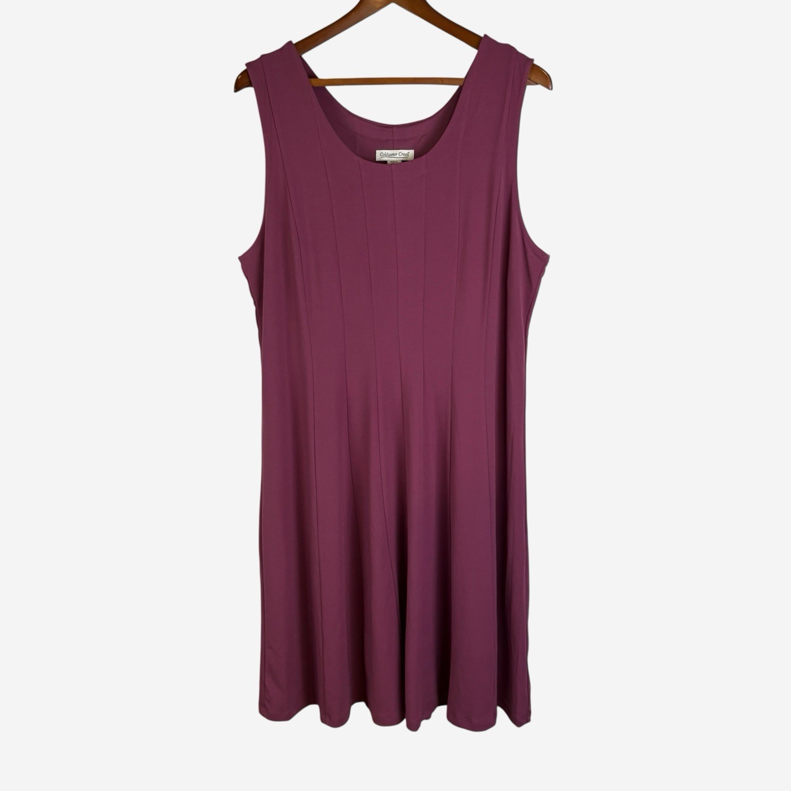 Coldwater Creek Sleeveless Pleated Midi Dress Size L Plum Lined Stretch