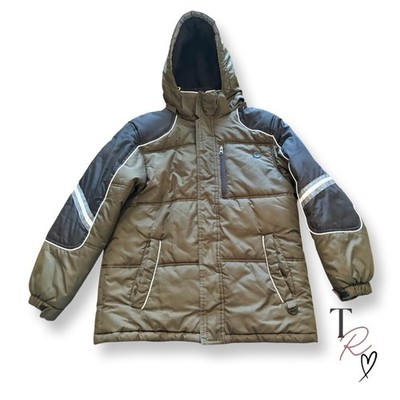 Protection System Boys Winter Jacket Size 14/16 Olive Green Black Hooded Puffer
