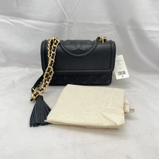 Tory Burch Womens Small Fleming Convertible Shoulder Bag Leather Black
