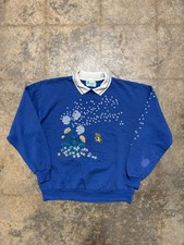 Vintage 1990s Flowers Sweatshirt - Dandelion Graphic Sweater - Size Medium Blue