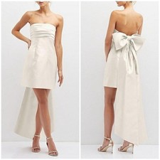 NWT Alfred Sung Strapless Satin Column Mini Dress Oversized Bow D857 Sz 12