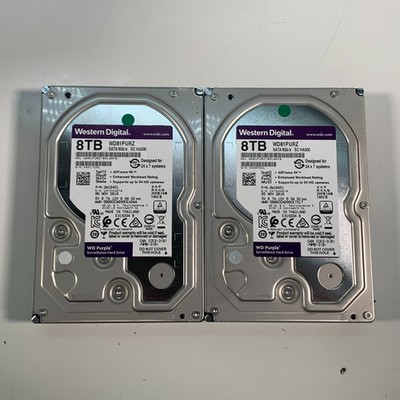 Western Digital 8 TB WD81PURZ-85LWMY0 3.5'' Surveillance SATA HDD Lot of 2 Used