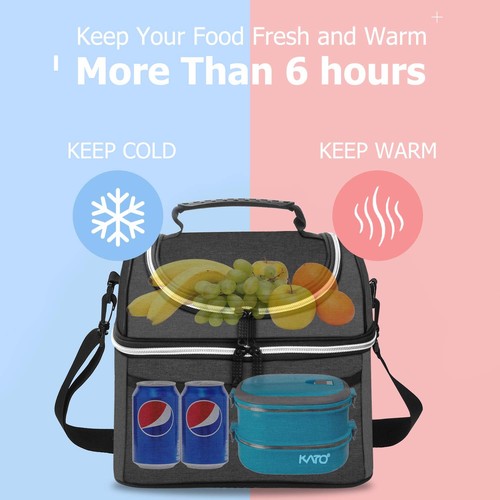 Insulated Lunch Bag for Women Men, Leakproof Thermal Bento Lunch Box, 2-Compa... - Picture 2 of 8