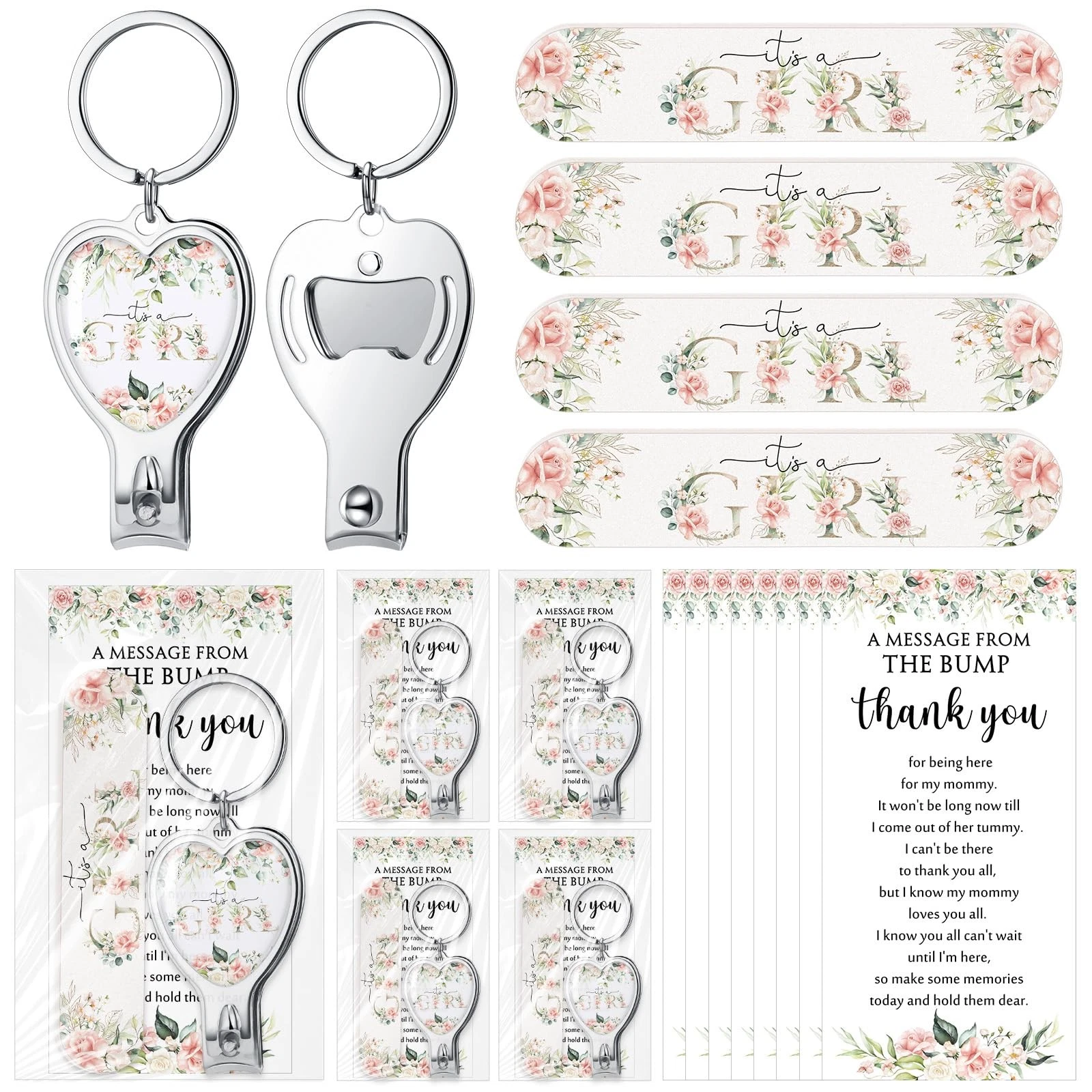 25 Sets It's a Girl Baby Shower Favors for Guests Keychain with Nail Clipper ...
