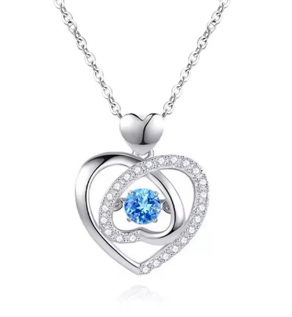 925 Sterling Silver Blue Heart Necklace for Women - Elegant Gift Idea
