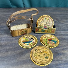 Vintage Panama Leather Coasters Set Of 6 Hand Tooled Vibrant 3 Souvenir