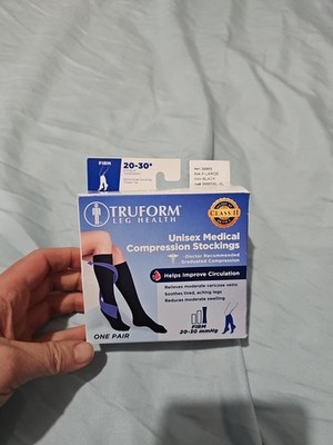 Truform Leg Health Compression Stocking,  20-30 mmHg, Black Large New