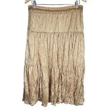 AGB Womens XL Tiered Midi Skirt Beige Sequins Waist USA Made Vintage