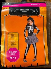 Girls 5 piece Skeleton Halloween Costume - Child Size Medium 7-8  complete